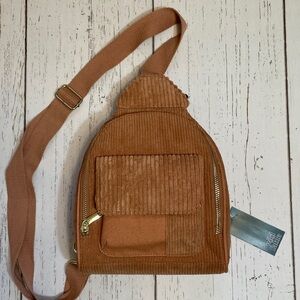 Wild Fable Corduroy Mini Backpack-Style  Sling Bag with Gold Hardware, NWT